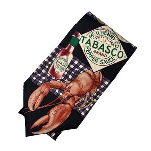 Tabasco Necktie Mens Black Silk Lobster Crab Shrimp Seafood Vintage Novelty Tie